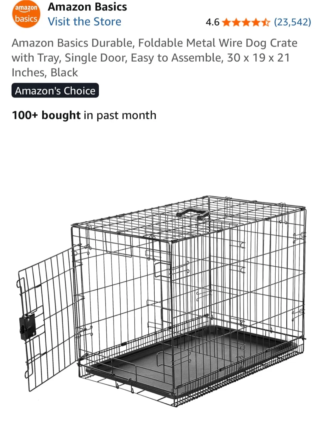 Amazon Basics Foldable Metal Wire Dog Crate 30x19x21"