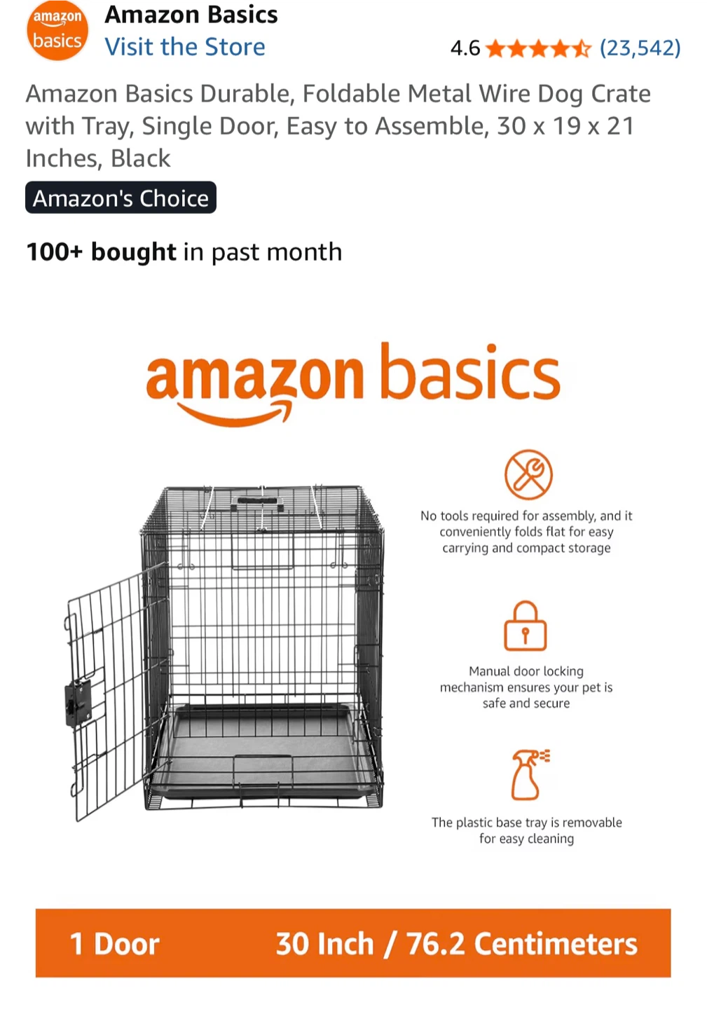 Amazon Basics Foldable Metal Wire Dog Crate 30x19x21" - photo 2