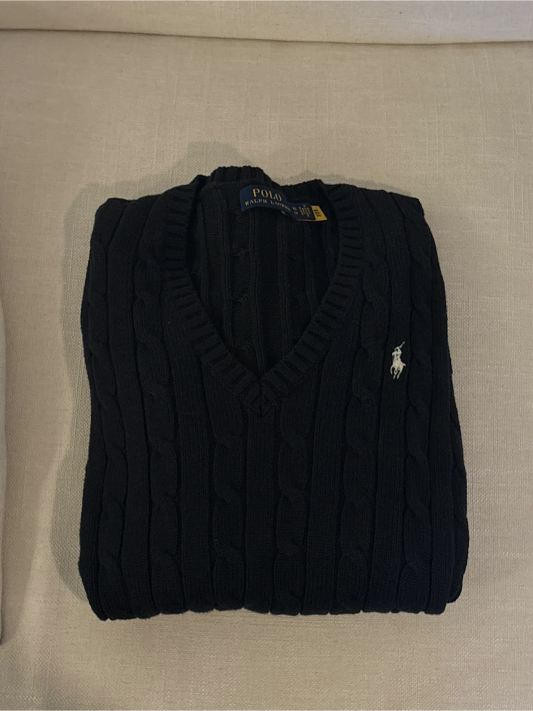 Ralph Lauren Cable-Knit Cotton V-Neck Sweater