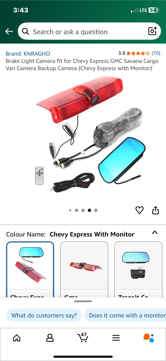 KNRAGHO Brake Light Camera for Chevy Express