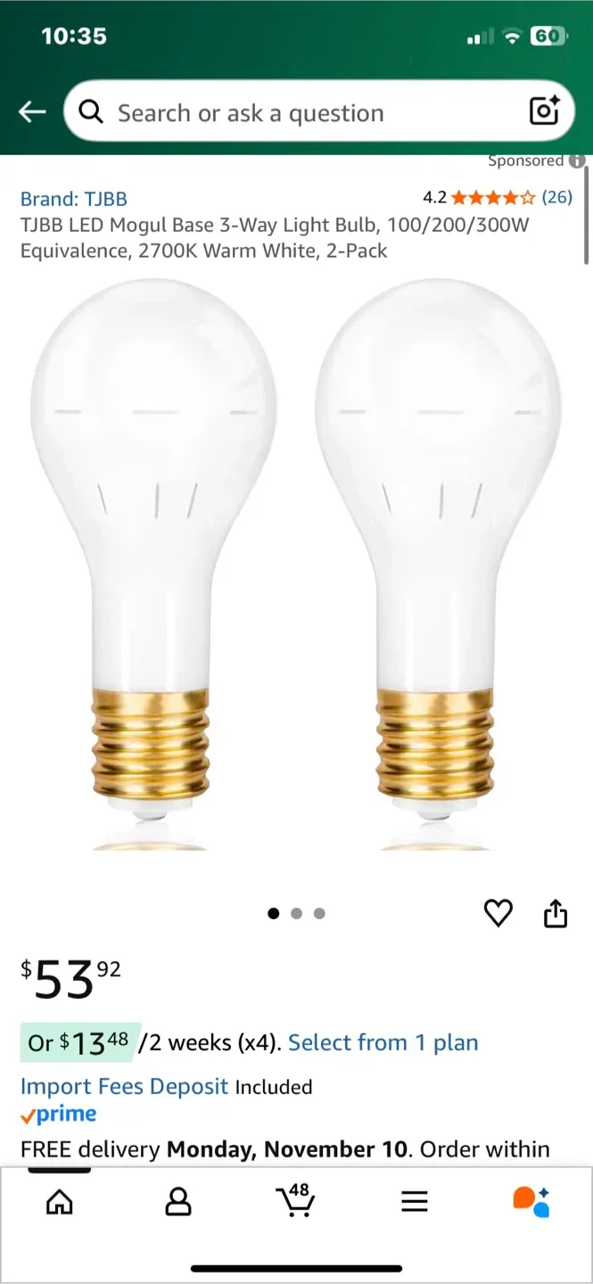 TJBB LED Mogul Base 3-Way Light Bulb - 2 Pack