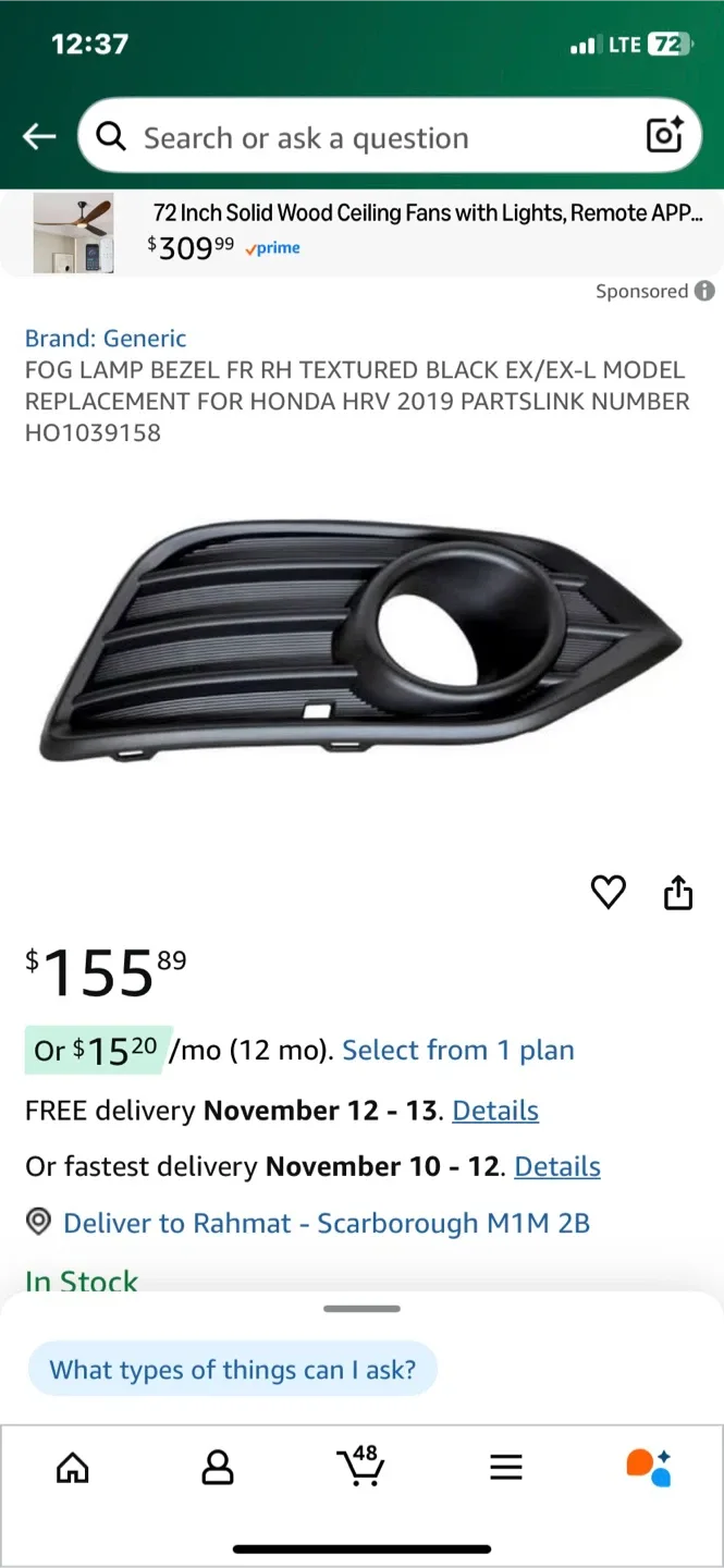 Generic Fog Lamp Bezel for Honda HRV 2019