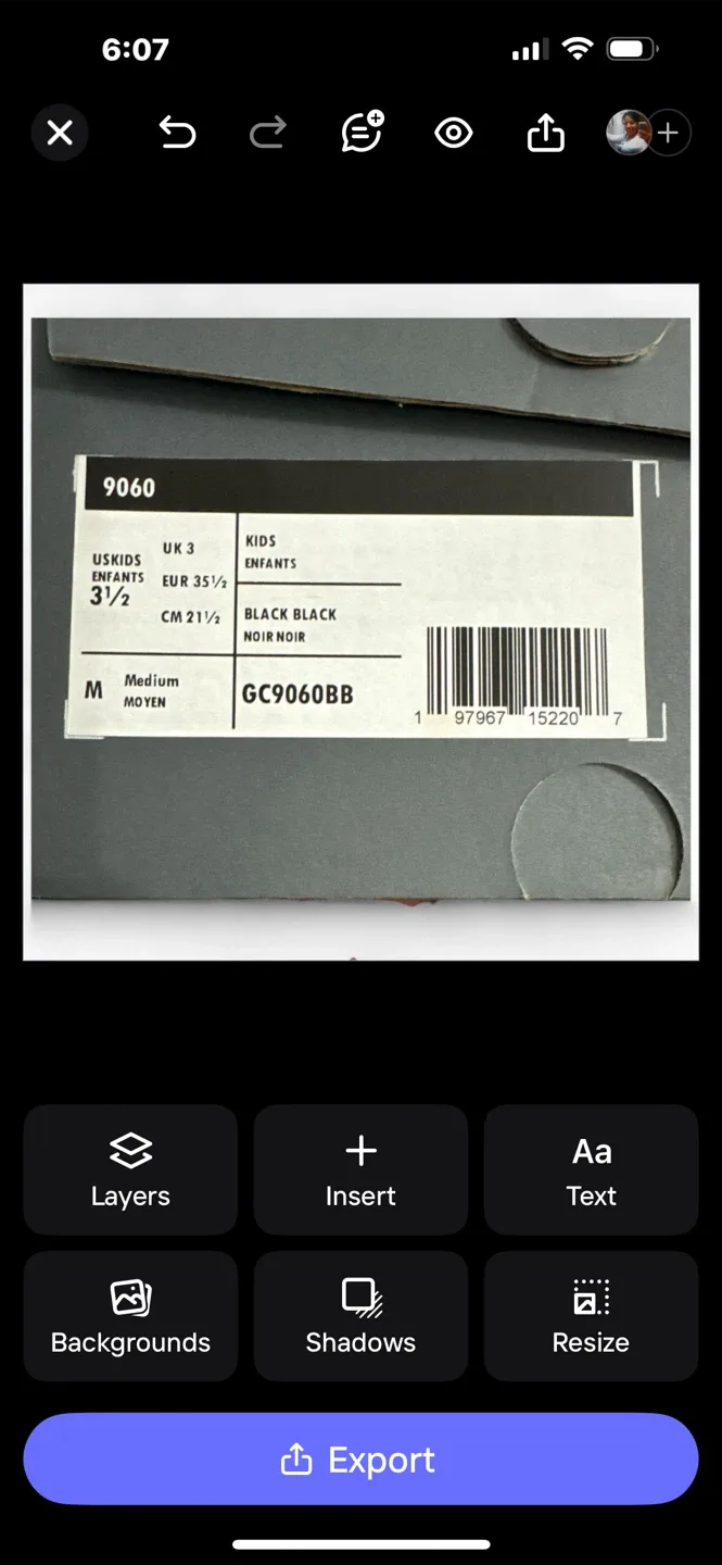 New Balance 9060 Black Kids Size 3.5 thumbnail