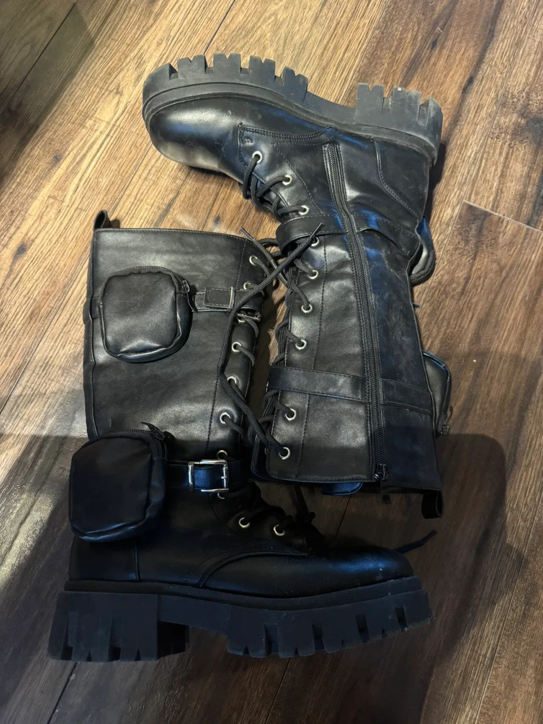 Black Platform Boots with Pockets/Pouches