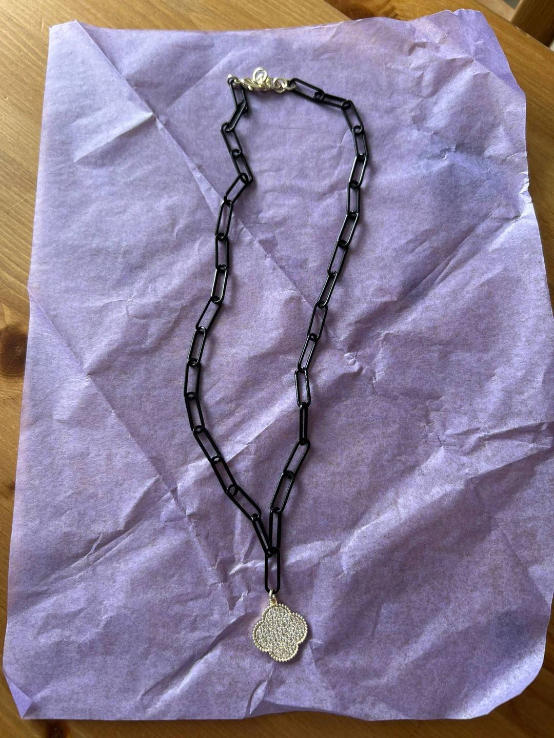 Black Chain Necklace with Clover Pendant