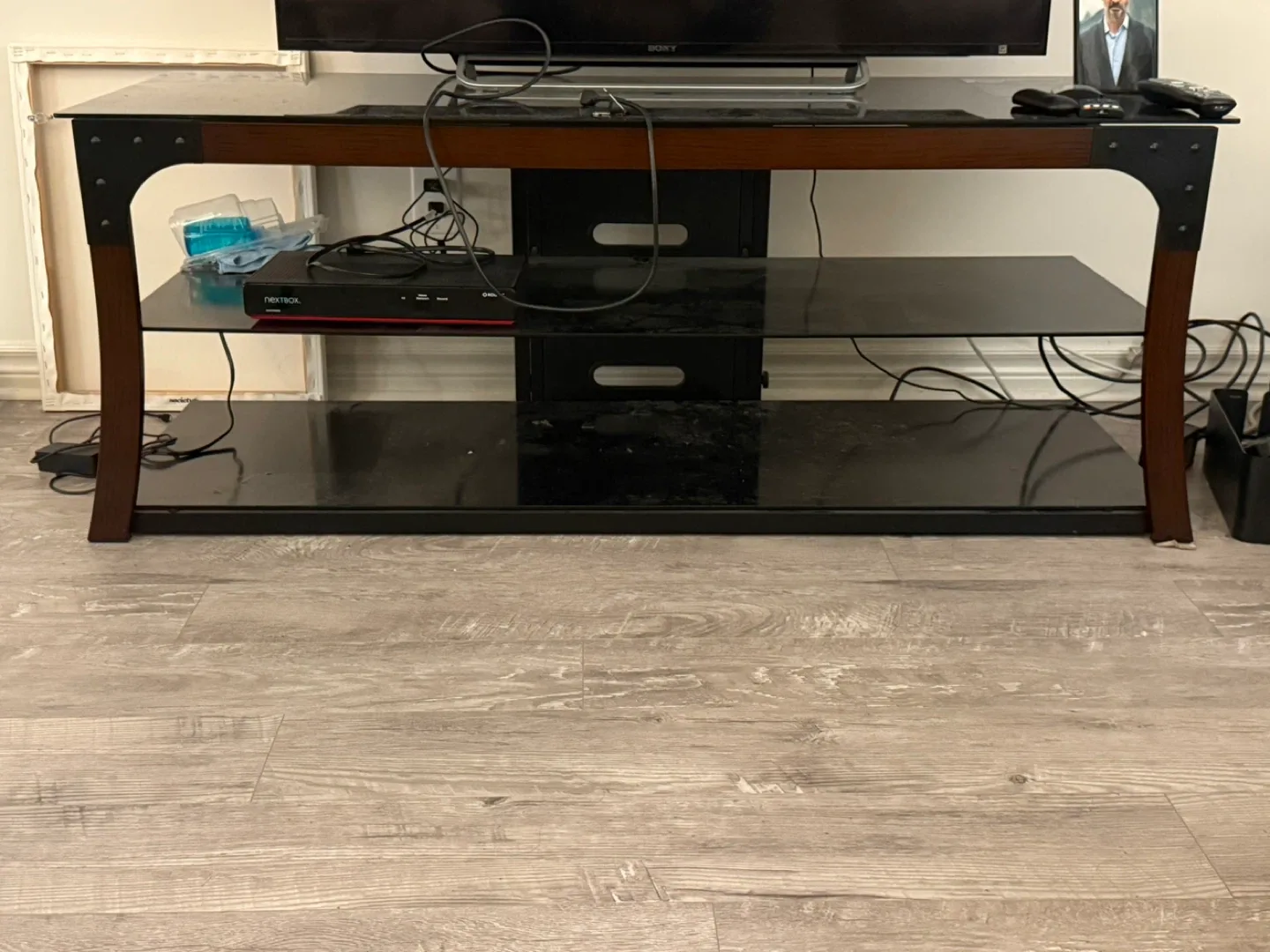 TV Stand with Glass Shelves