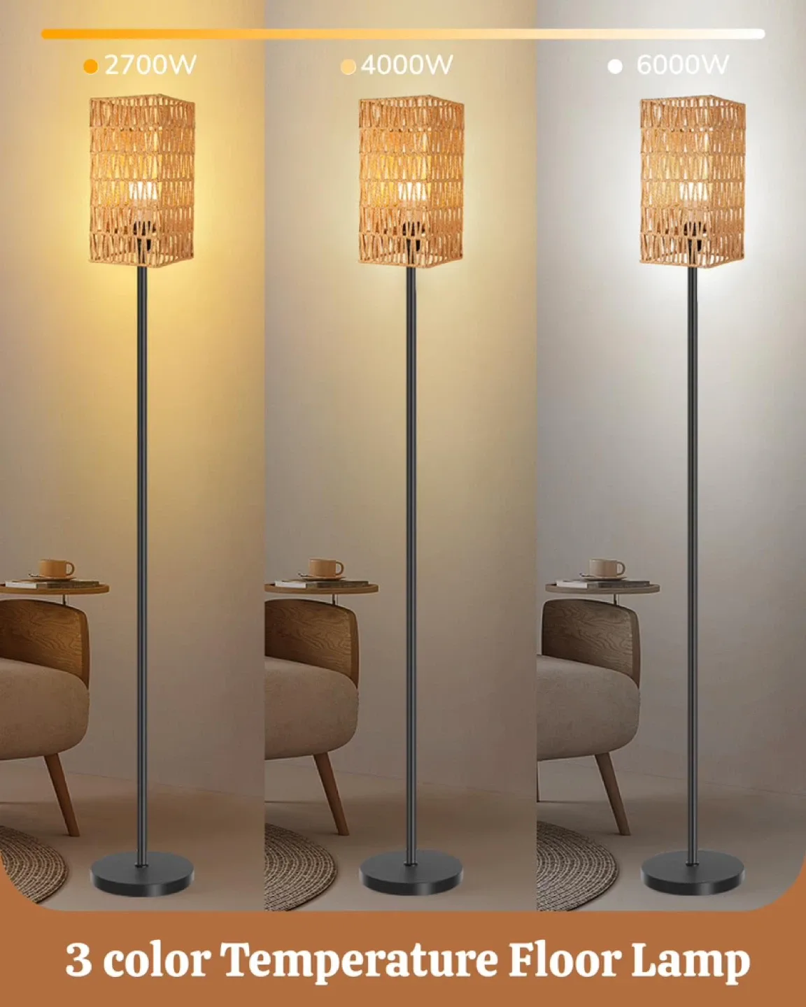 Rattan Floor Lamp for Living Room, 62" Tall Standing Lamp image indicator(3)