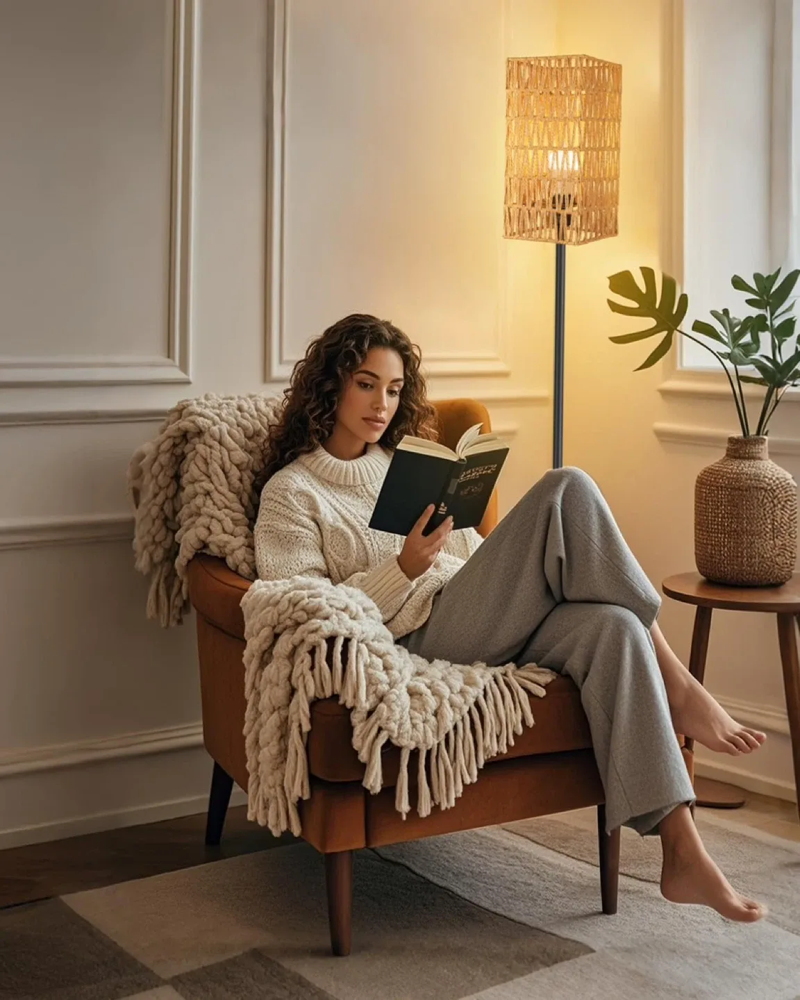 Rattan Floor Lamp for Living Room, 62" Tall Standing Lamp image indicator(2)