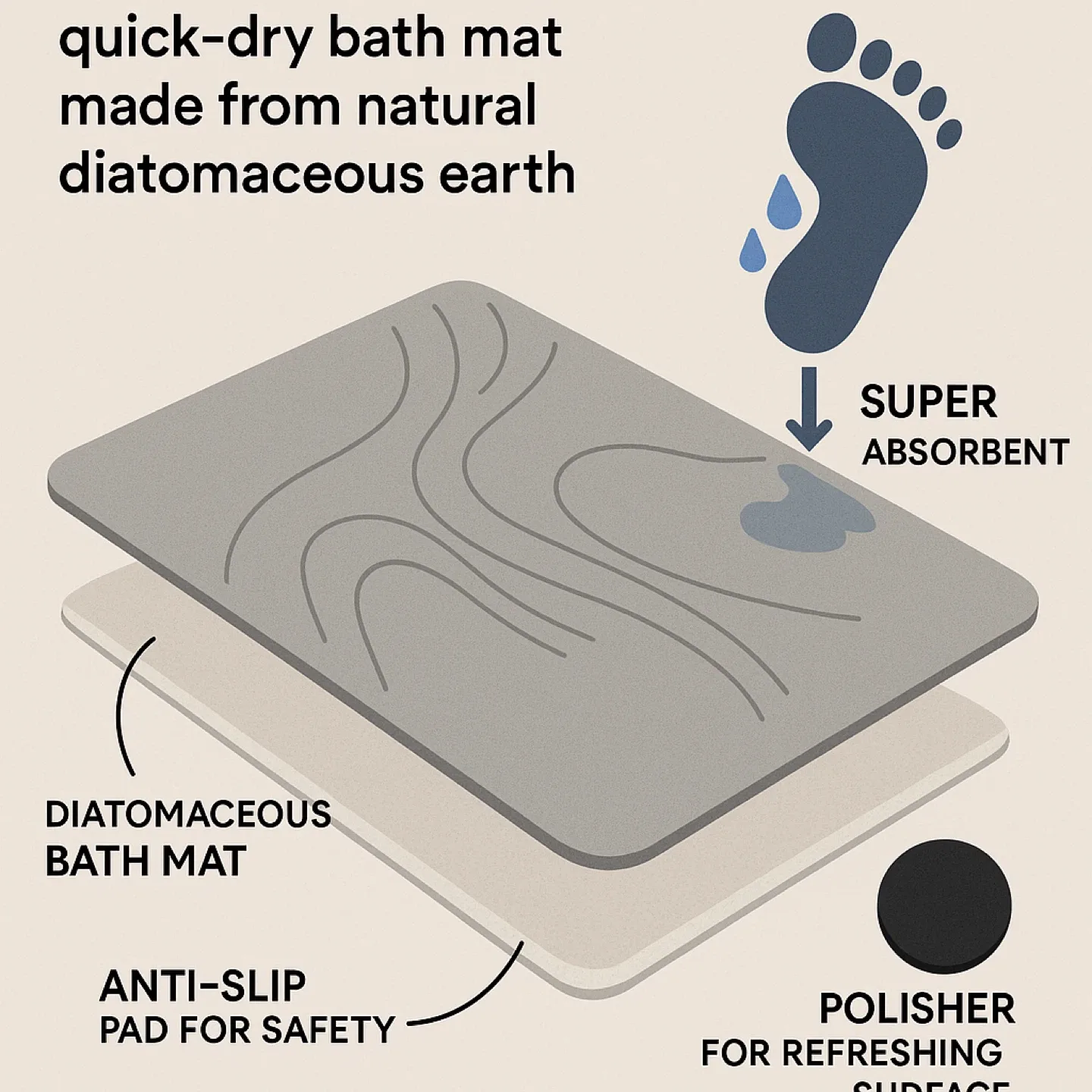 Diatomaceous Earth Bath Mat - Fast Drying image indicator(3)