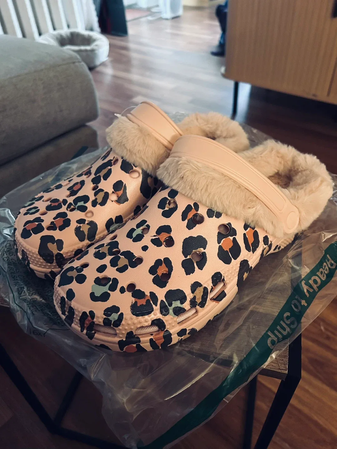 Next Leopard Print Faux Fur Clogs - Size 7