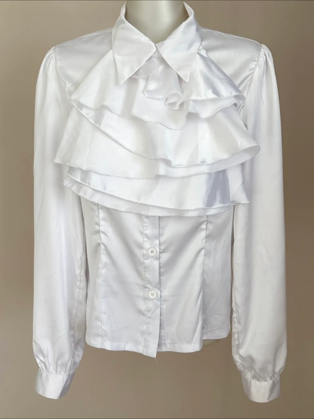 White Ruffle Dracula 🧛🏽‍♀️ Style Blouse - M