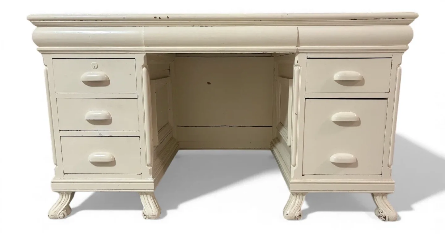 Antique White Vanity Desk & side table 3 pieces image indicator(3)