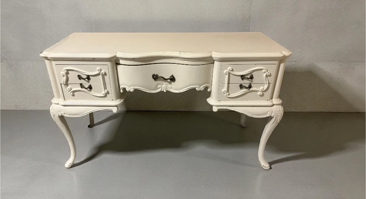 Antique White Vanity Desk & side table 3 pieces