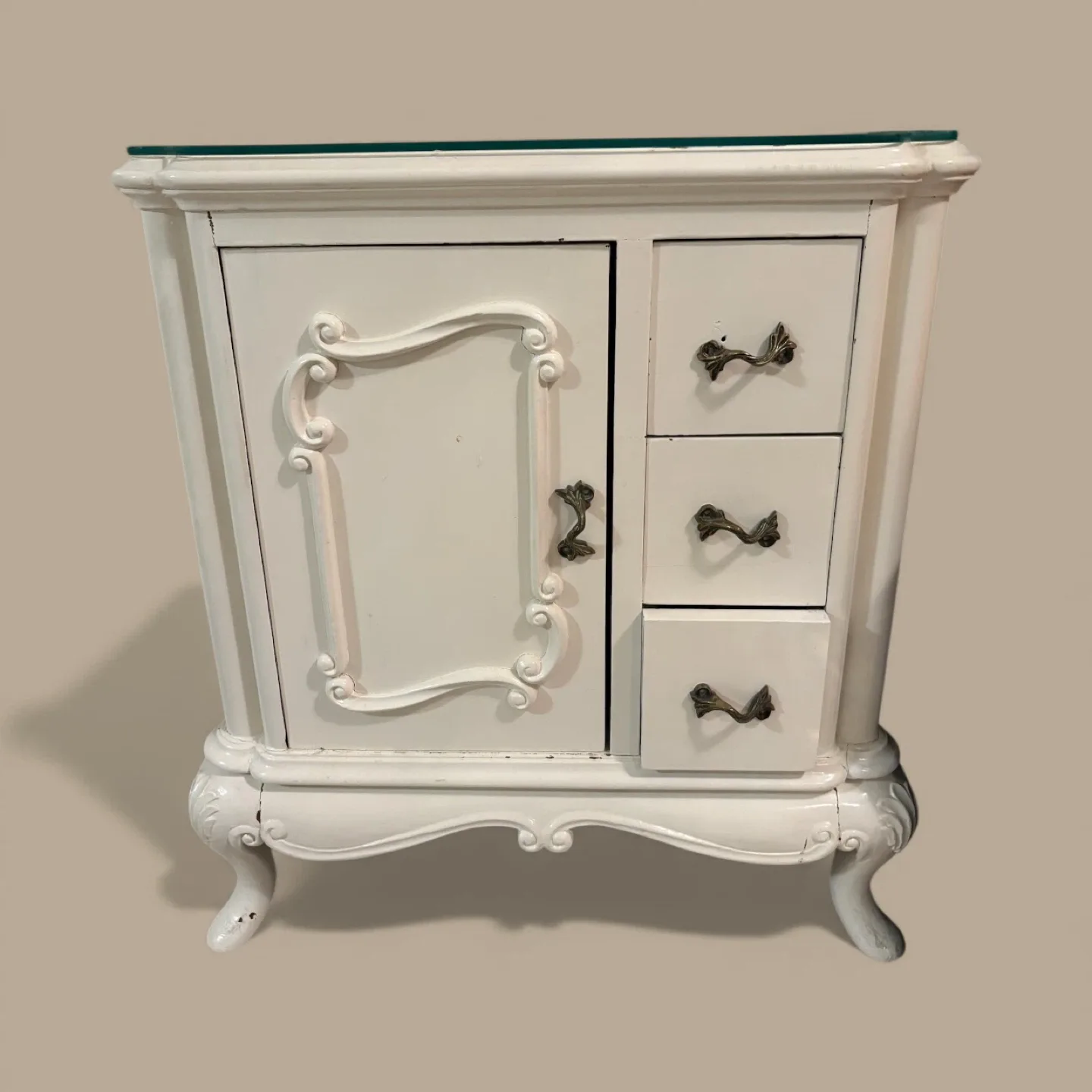 Antique White Vanity Desk & side table 3 pieces image indicator(2)