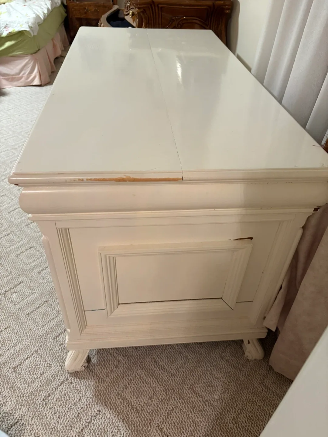 Antique White Vanity Desk & side table 3 pieces image indicator(5)