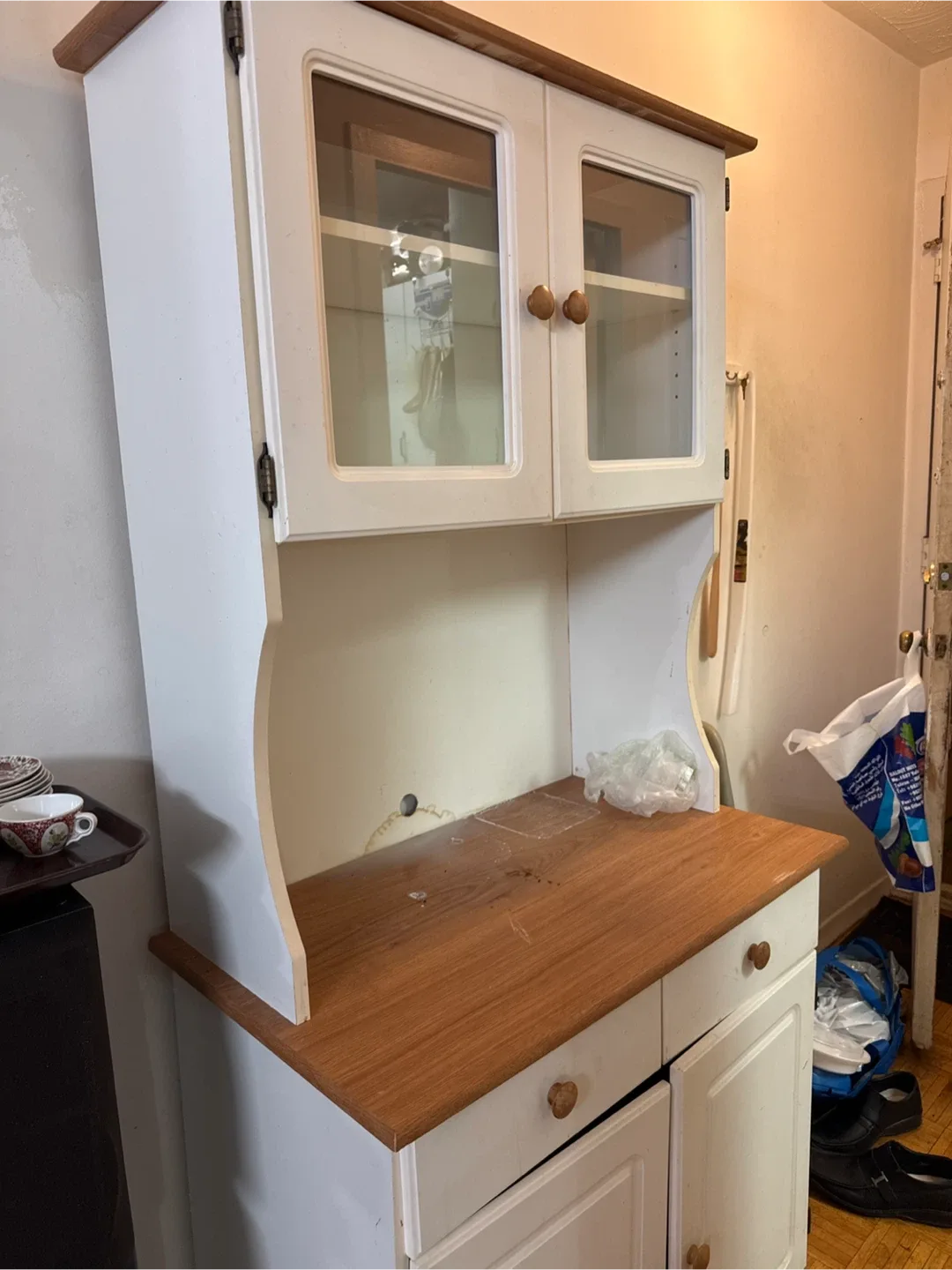 Wooden Hutch with Glass Doors