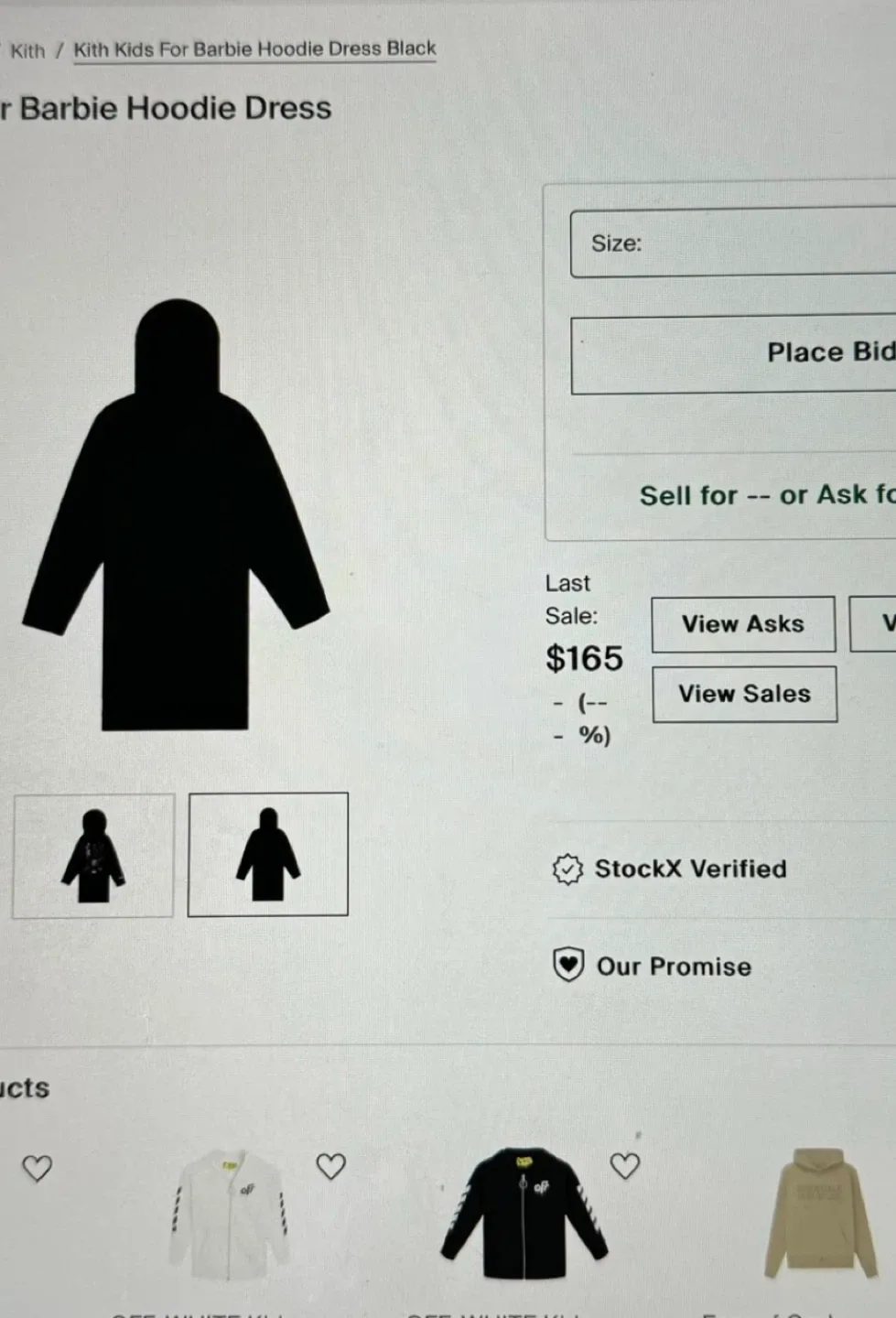 Kith Kids For Barbie Hoodie Dress Black Size 10/11 thumbnail