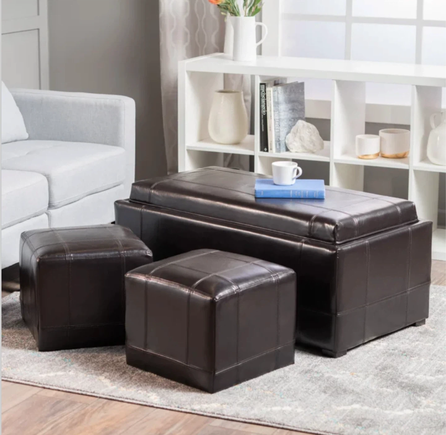 Drake 3-piece Bonded Leather Ottoman Set