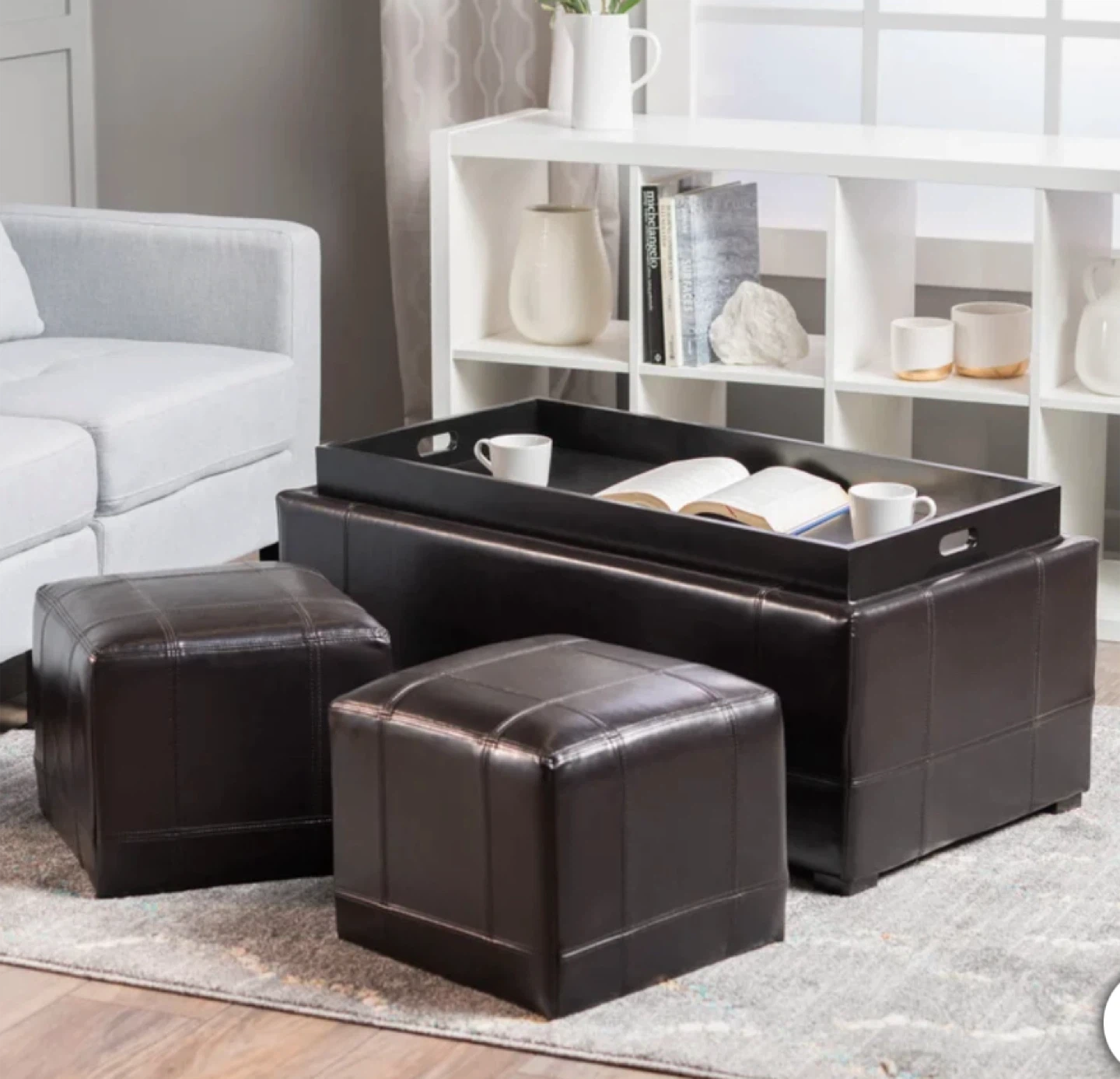 Drake 3-piece Bonded Leather Ottoman Set - photo 2