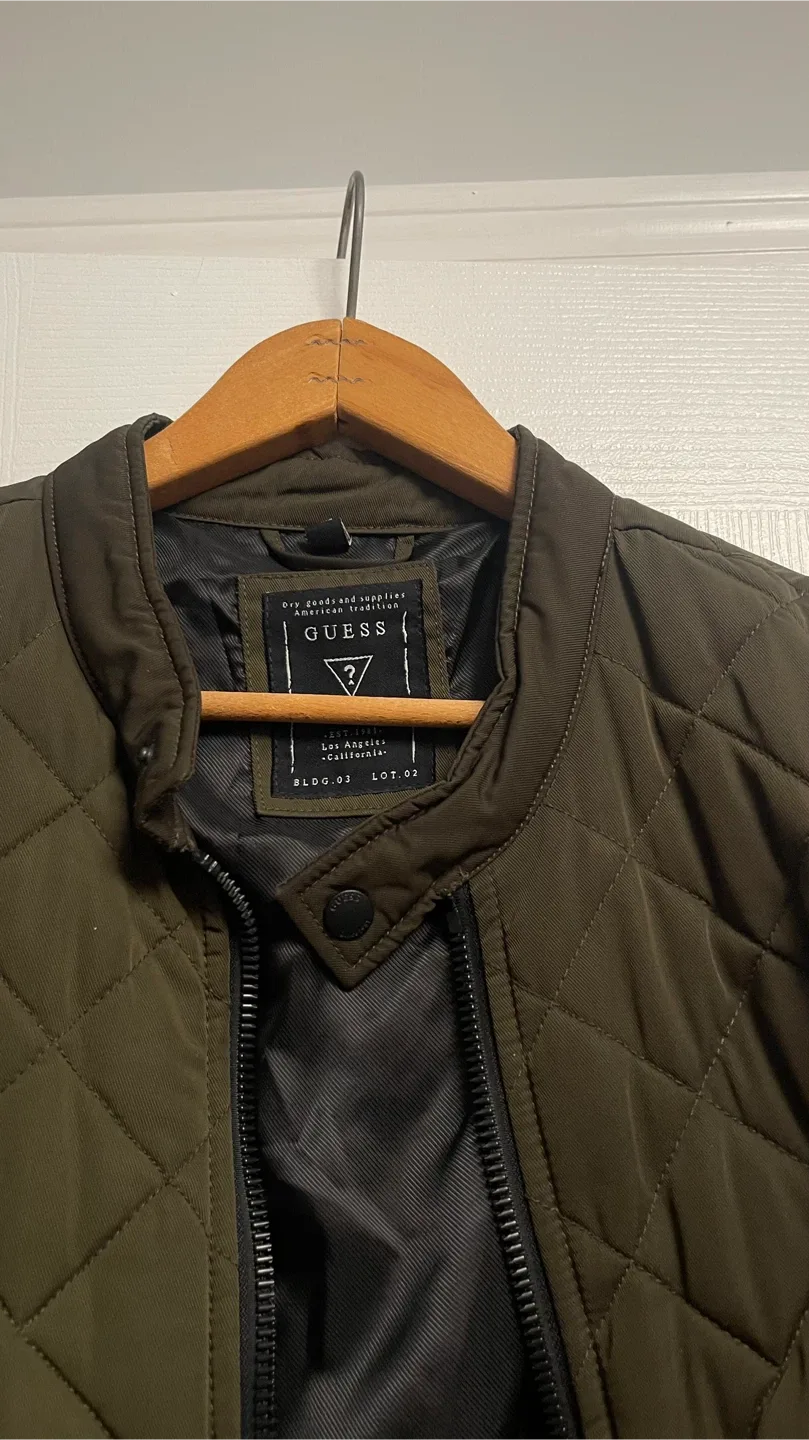 Guess Olive Green Quilted Bomber Jacket image indicator(2)