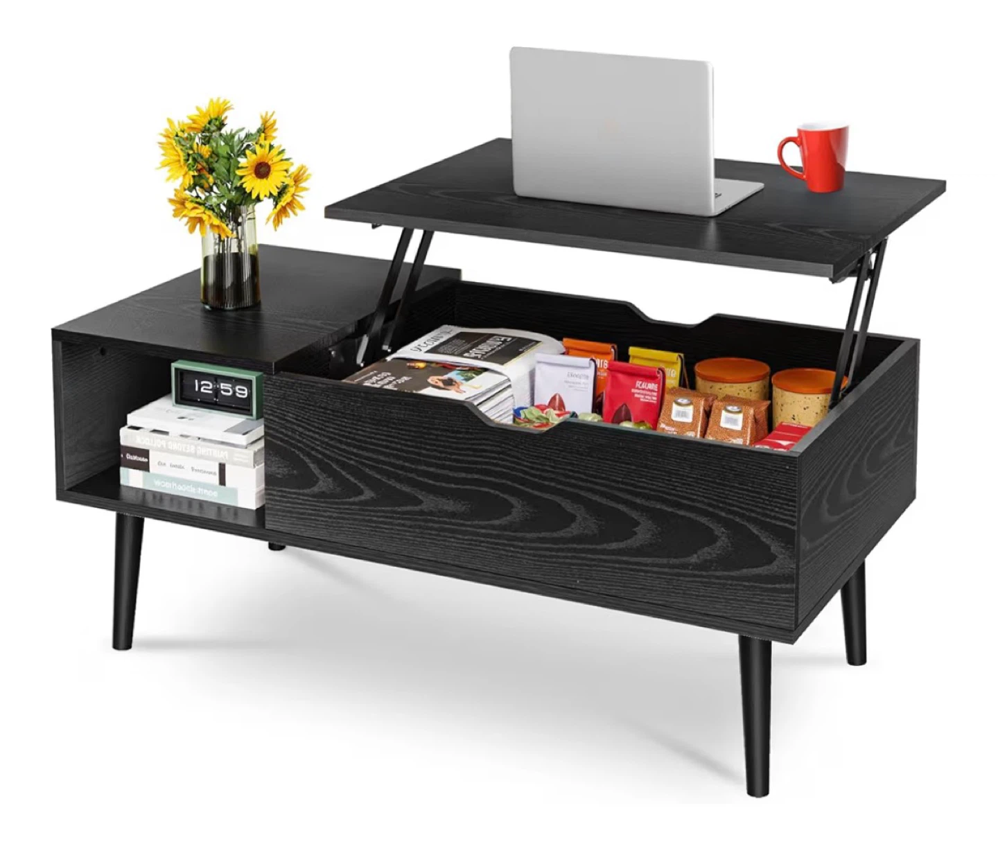Black Lift Top Coffee Table with Hidden Storage