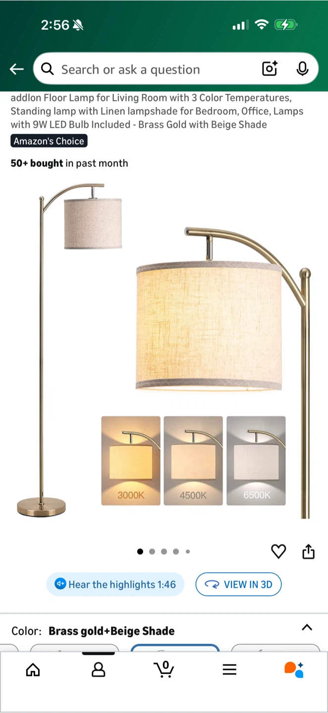 Floor Lamp - Brass Gold with Beige Shade - photo 2