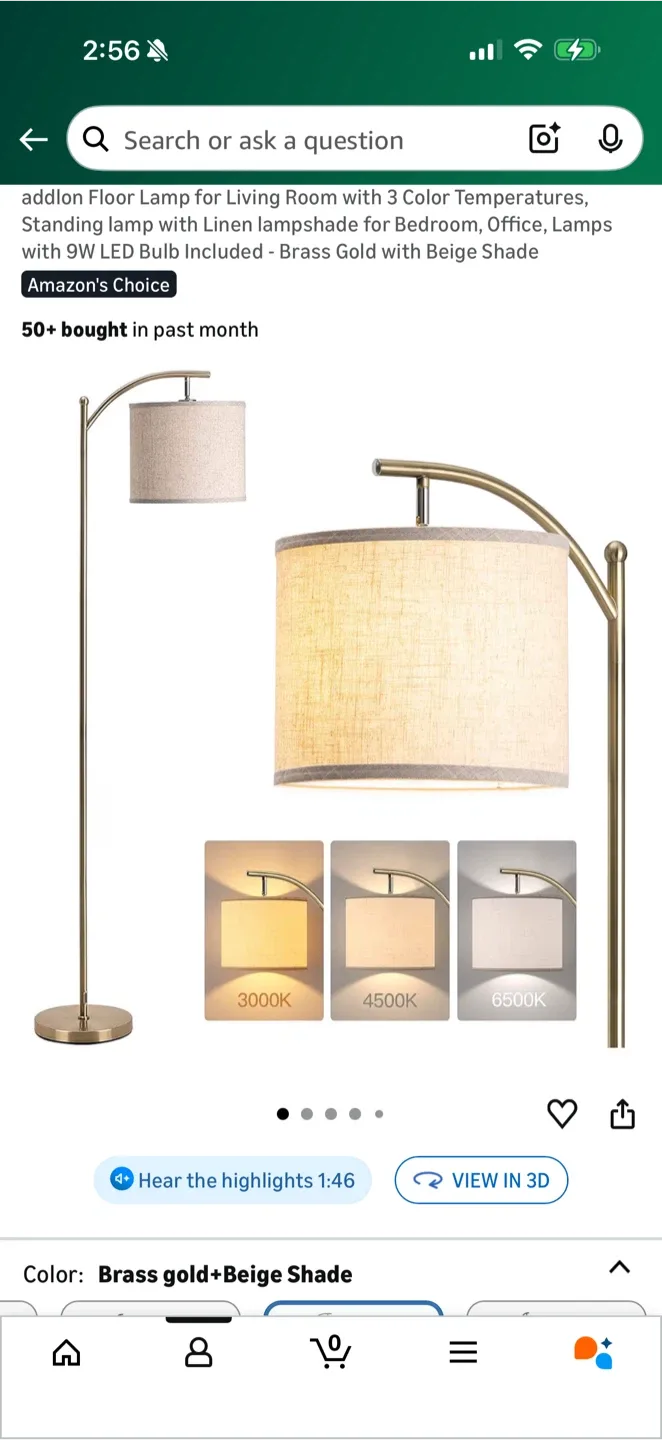Floor Lamp - Brass Gold with Beige Shade image indicator(2)