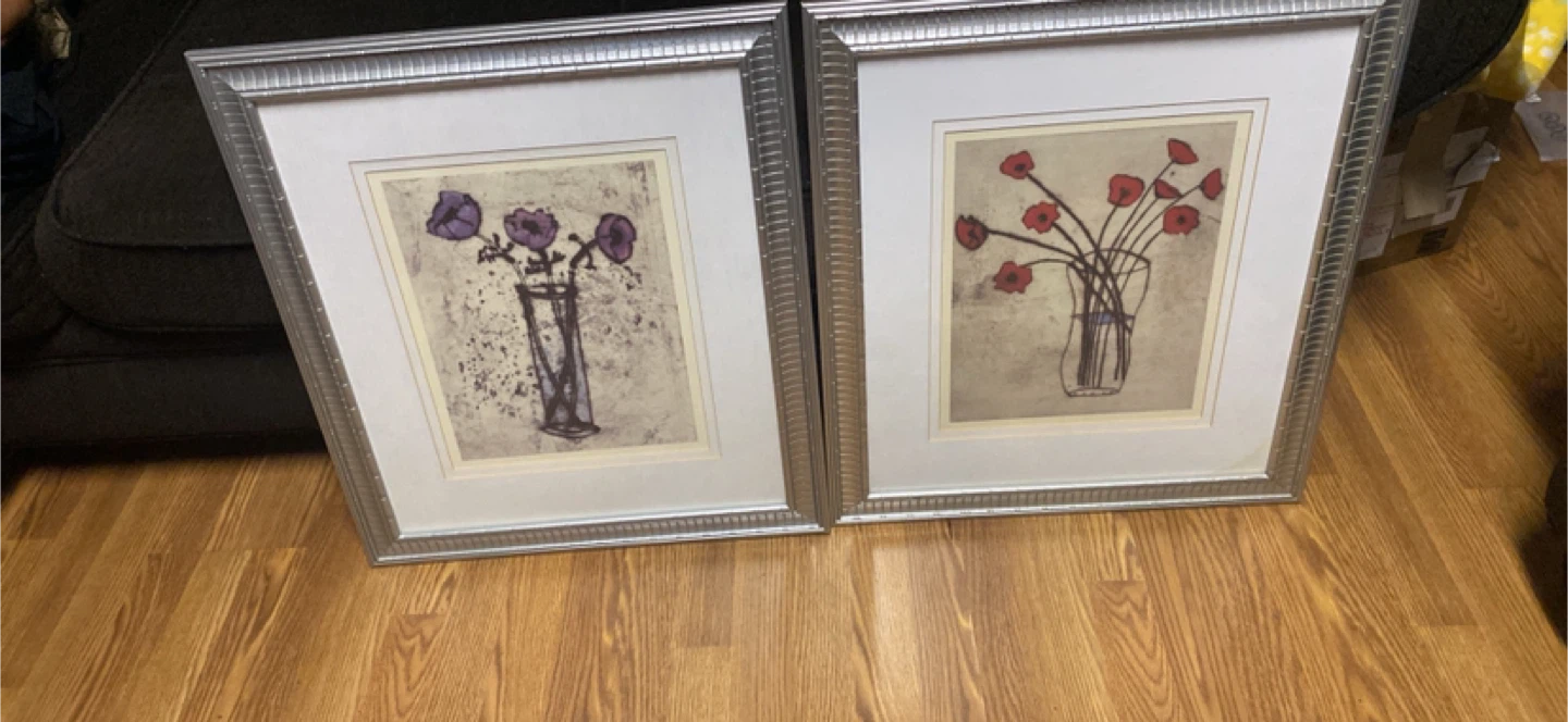 Spare Red Poppies & Purple Flowers Framed Art