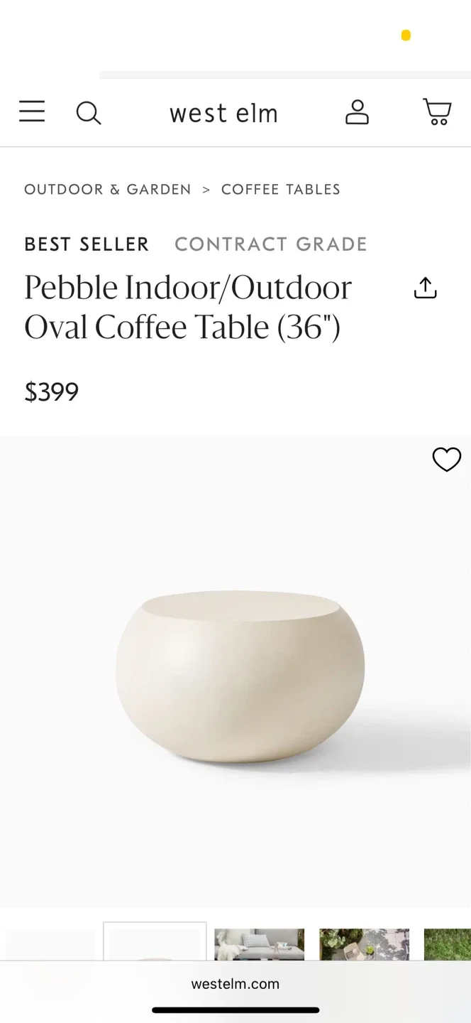West Elm Pebble Indoor/Outdoor Oval Coffee Table (36") image indicator(3)