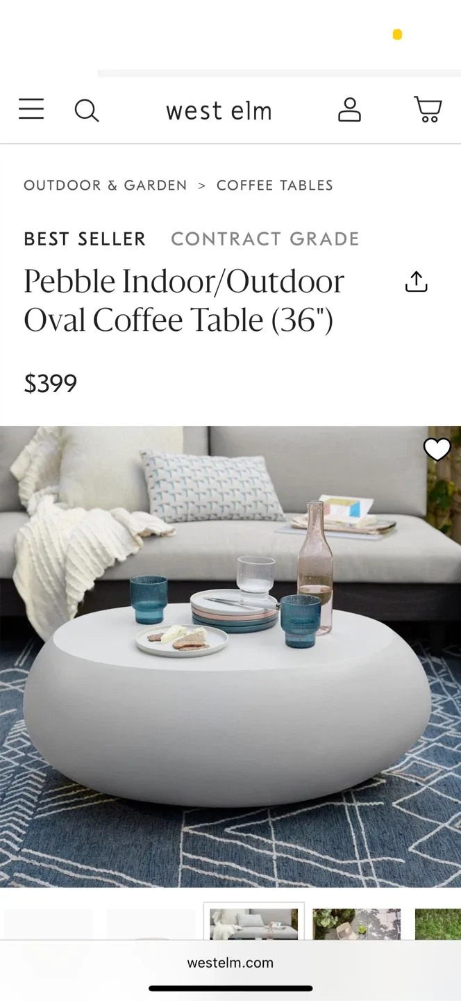 West Elm Pebble Indoor/Outdoor Oval Coffee Table (36") image indicator(2)