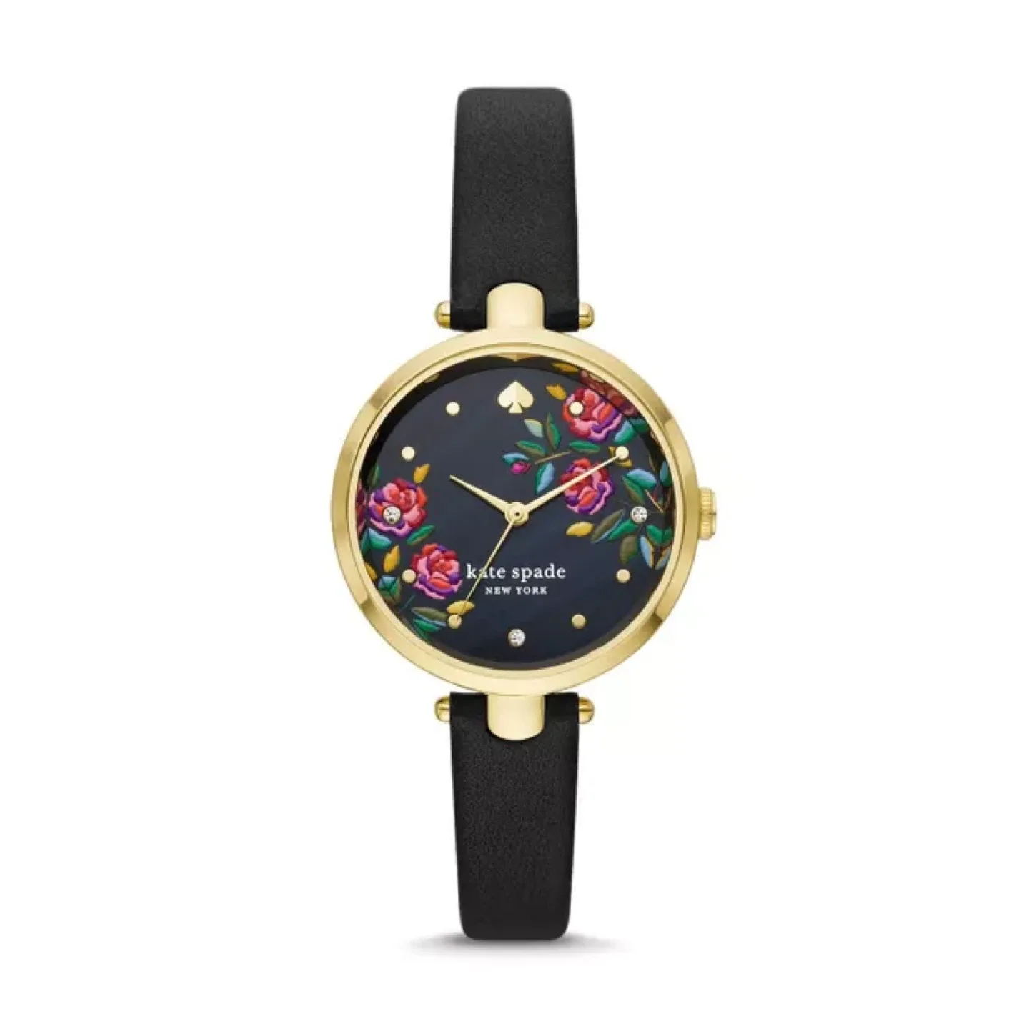 Kate Spade Holland Rose Bush Black Leather Strap Watch