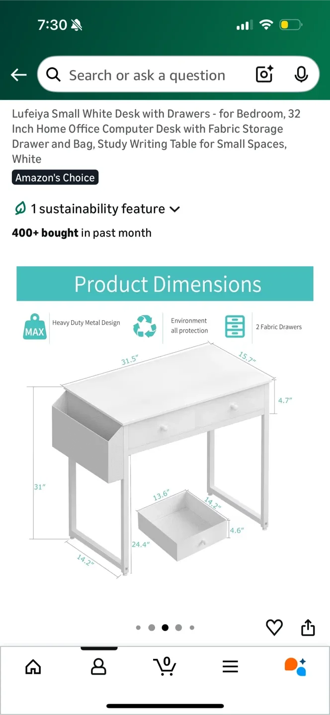 Lufeiya Small White Desk with Drawers - 32 inch image indicator(2)