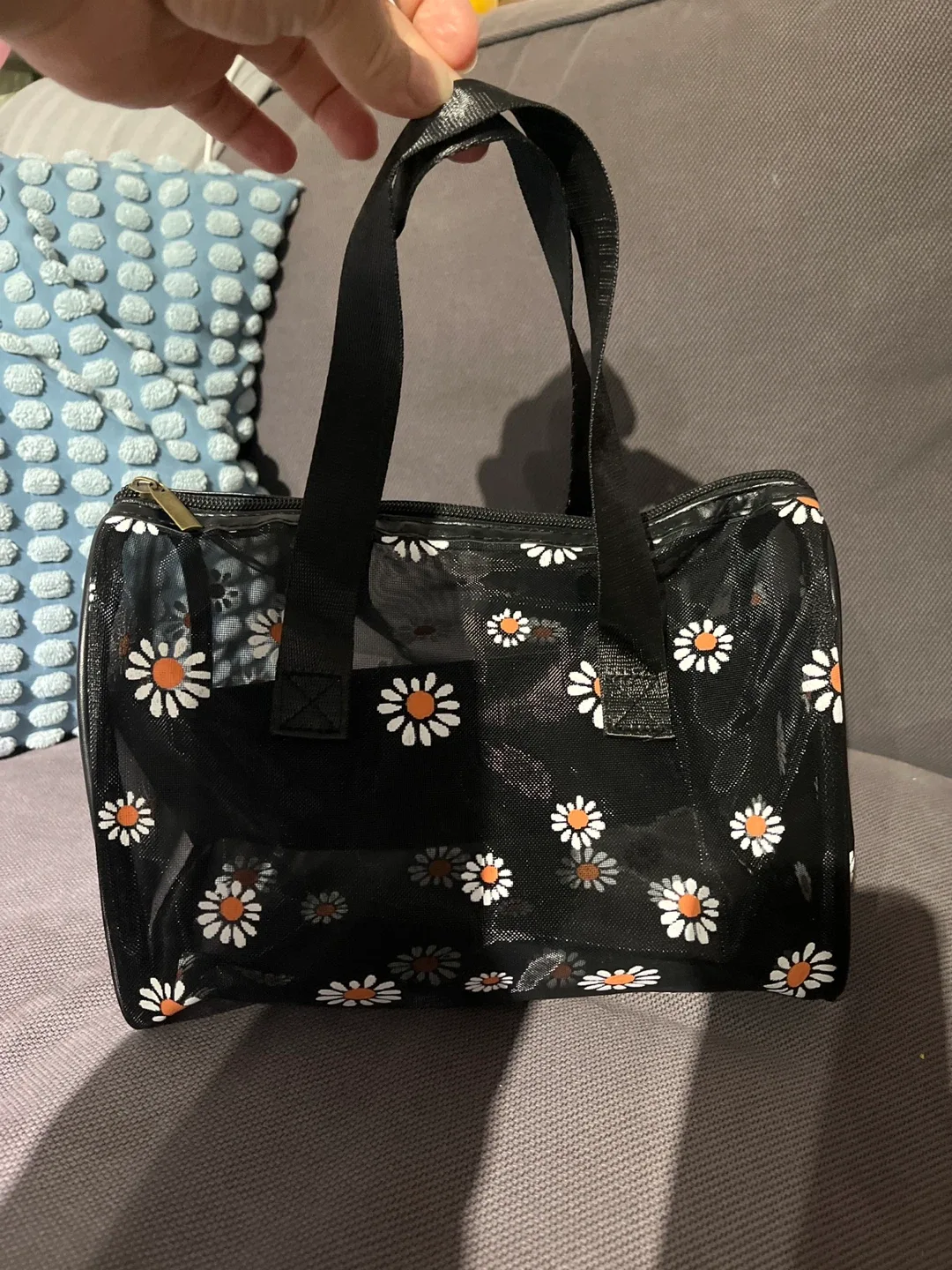 Daisy Print Black Mesh Tote Bag thumbnail