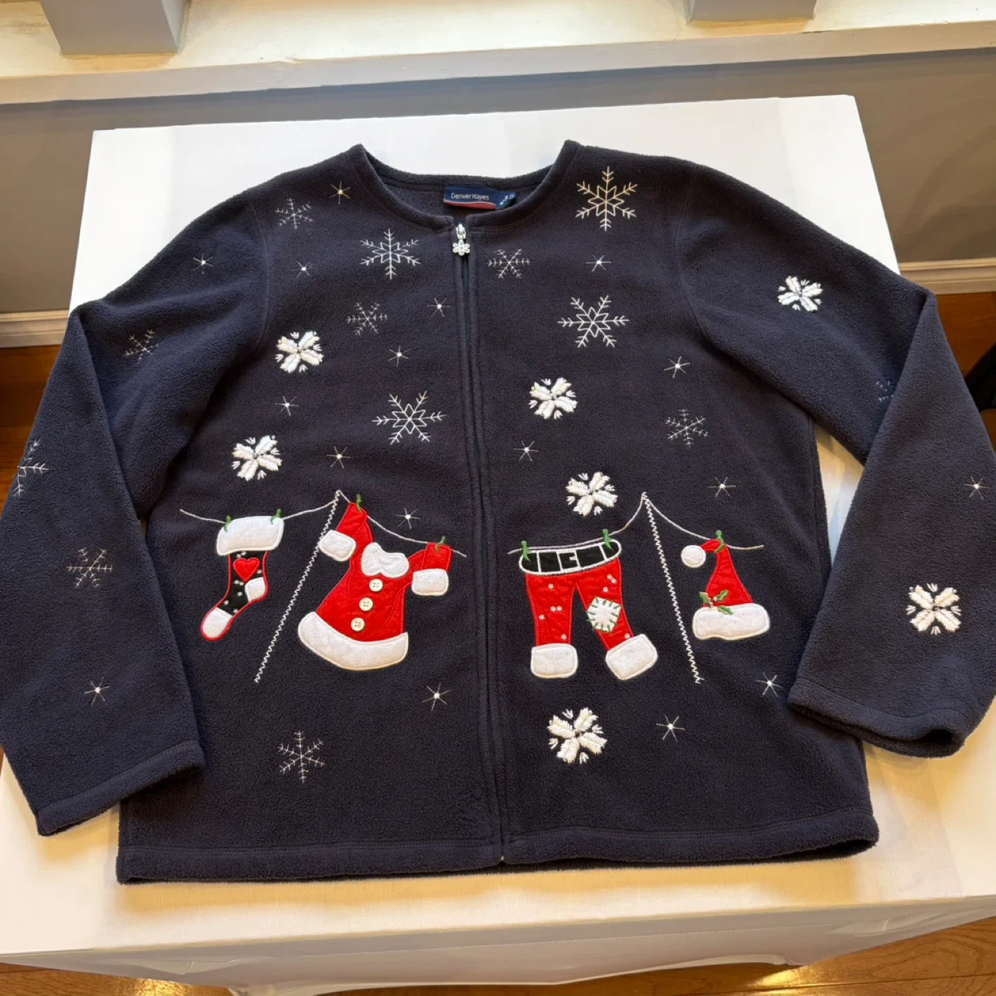 Denver Hayes Ugly Christmas Sweater Fleece Cardigan Sz XL image indicator(6)