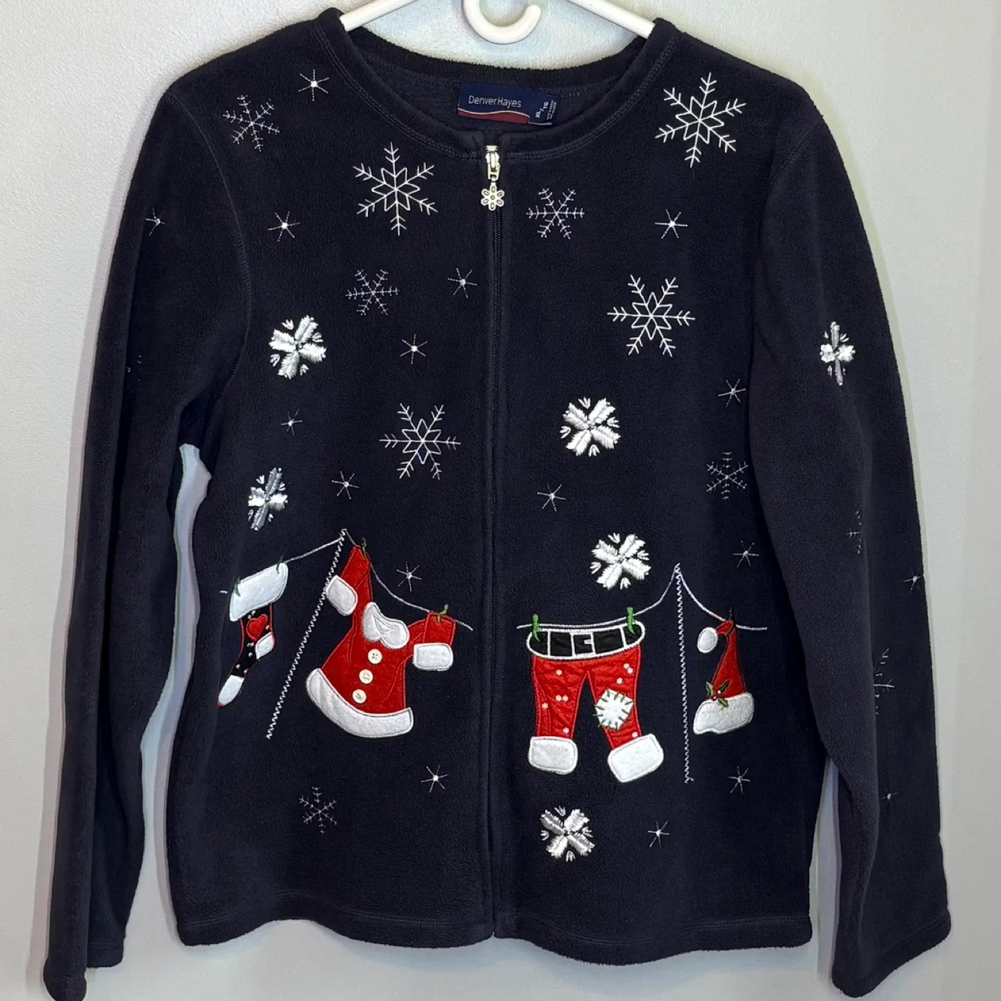 Denver Hayes Ugly Christmas Sweater Fleece Cardigan Sz XL image indicator(2)