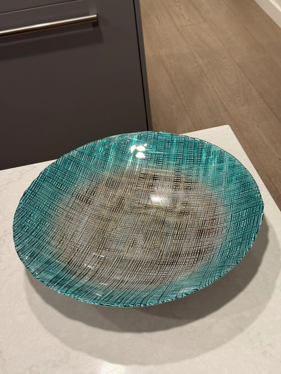 Decorative Glass Bowl - Teal & Silver