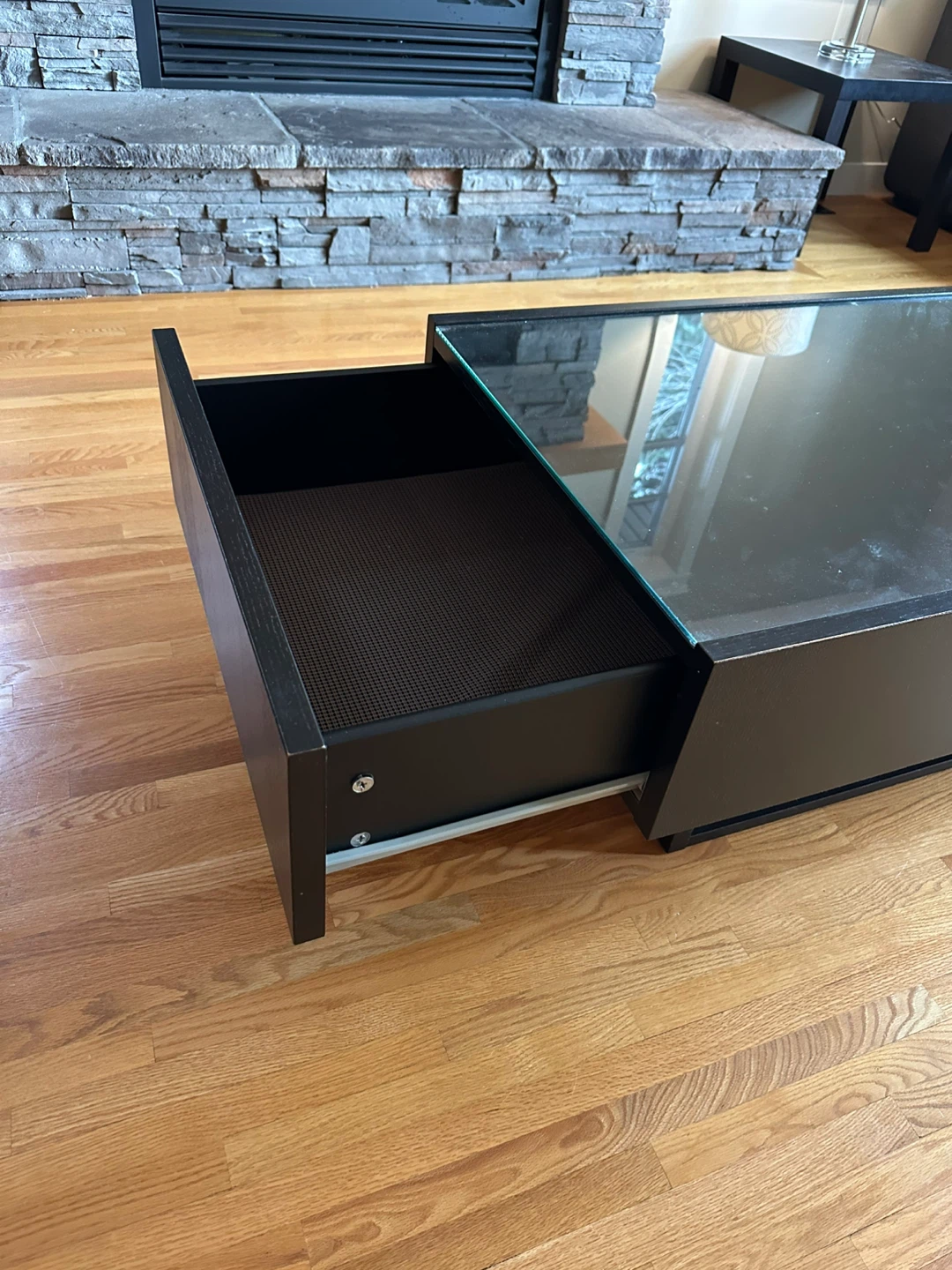 Black Coffee Table with Glass Top & Drawers - photo 4