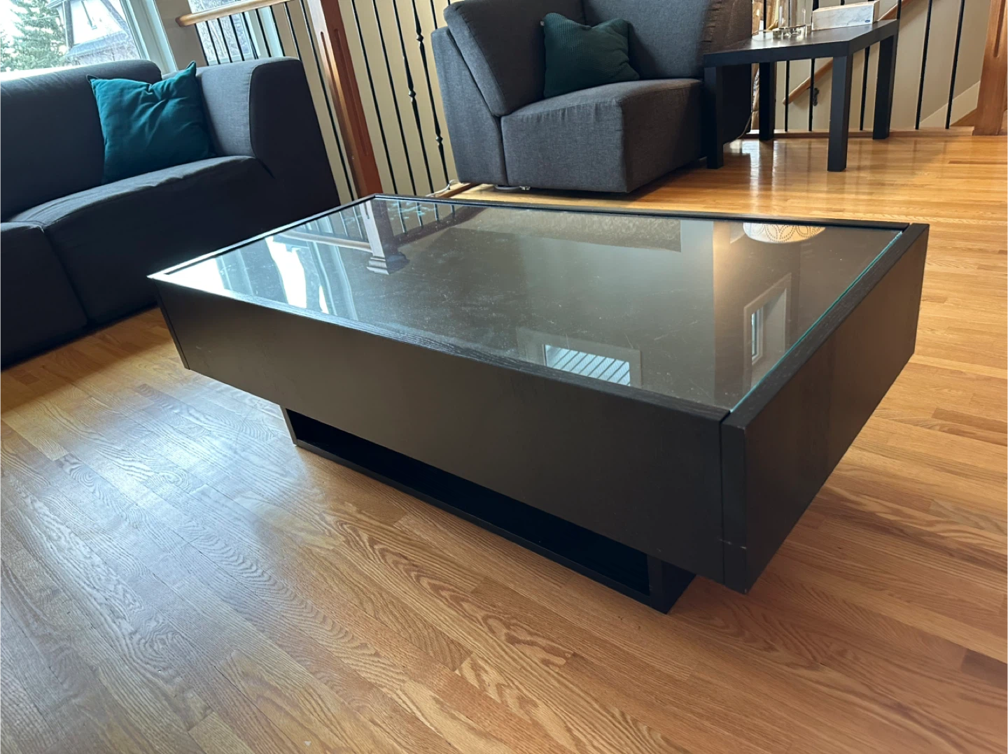 Black Coffee Table with Glass Top & Drawers - photo 3