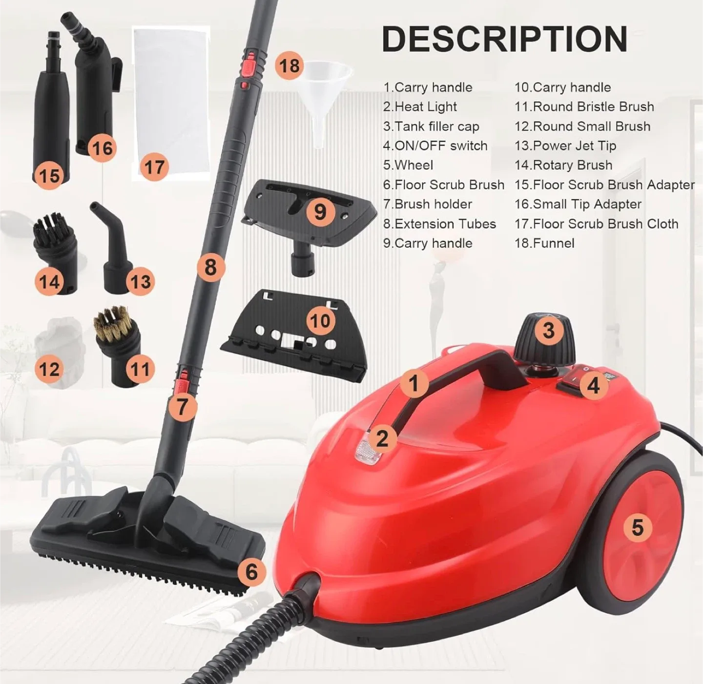 NEW 1800W Multipurpose Steam Cleaner, 5 BAR 160°C image indicator(8)