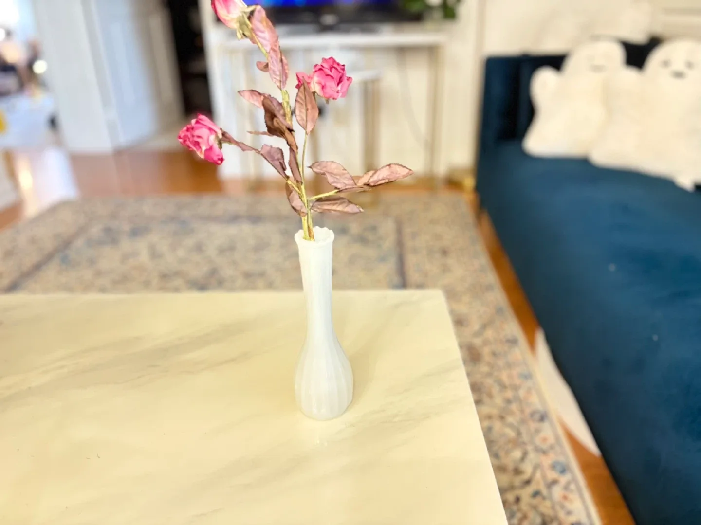 White Glass Vase with Flowers thumbnail