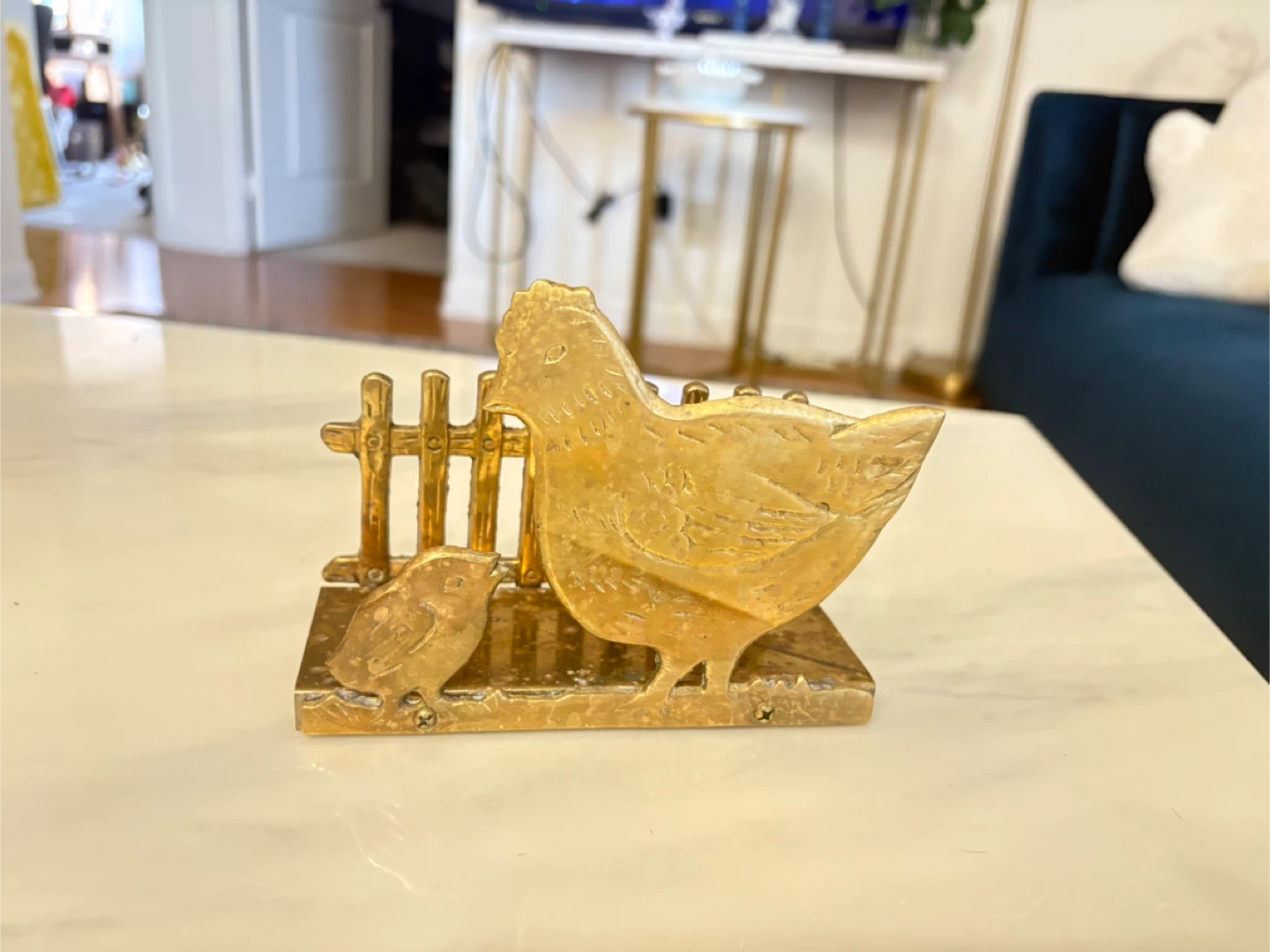 Vintage Brass Chicken and Chick Figurine - photo 2