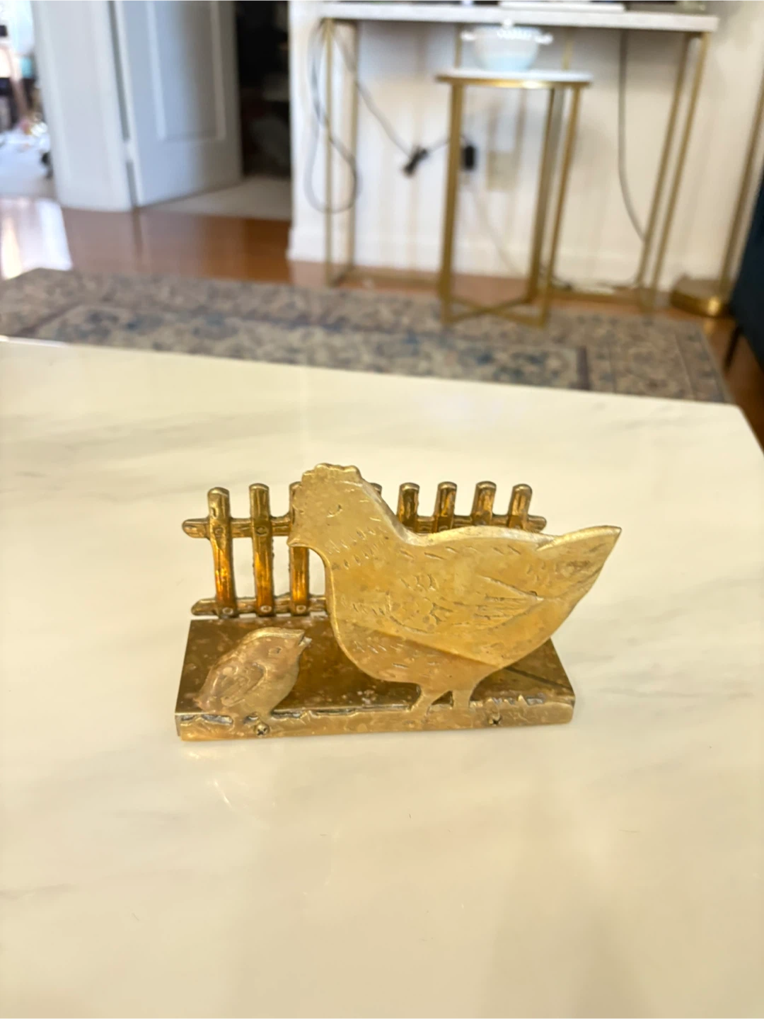 Vintage Brass Chicken and Chick Figurine