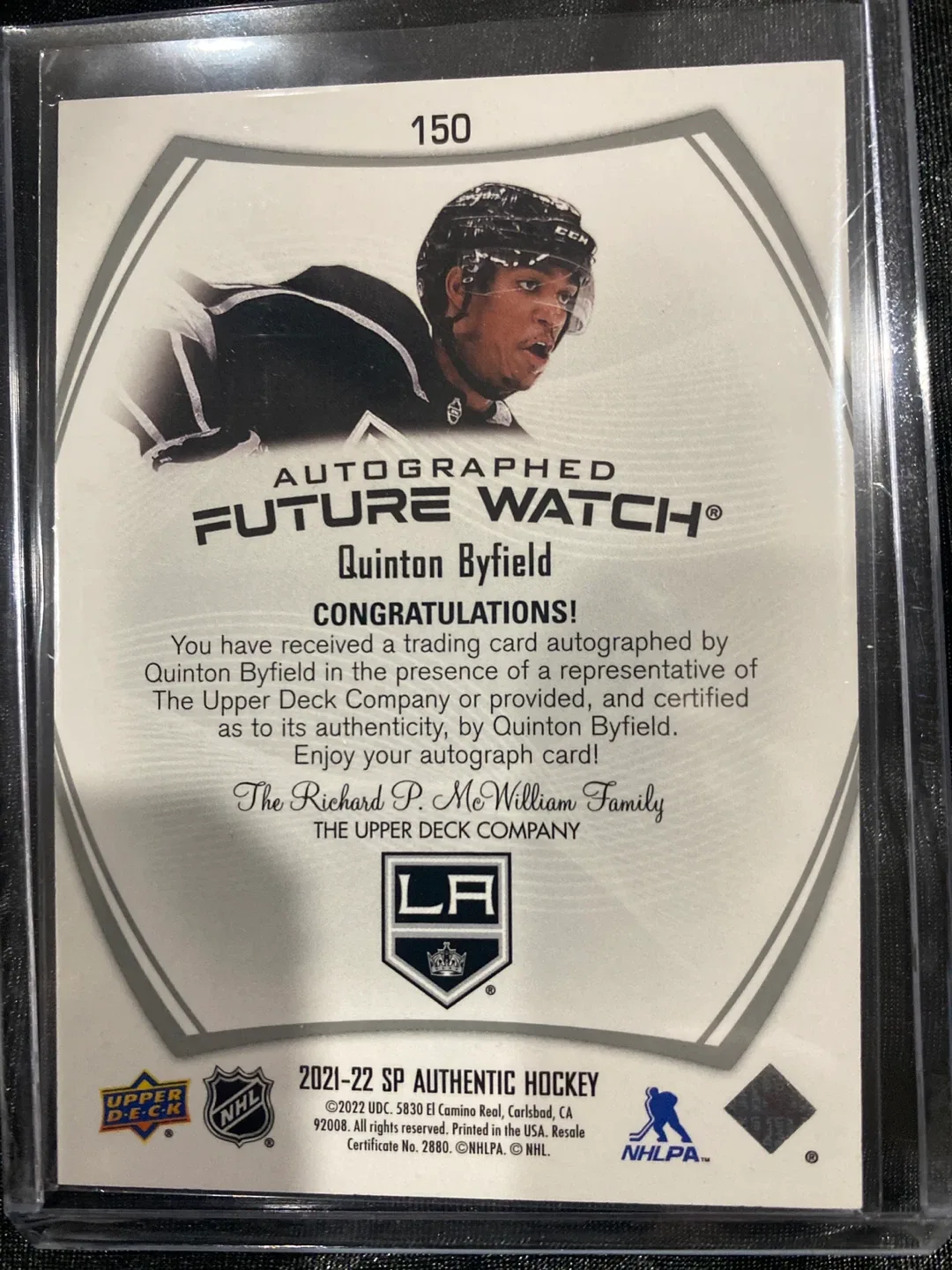 Quinton Byfield Autographed Future Watch Hockey Card image indicator(2)