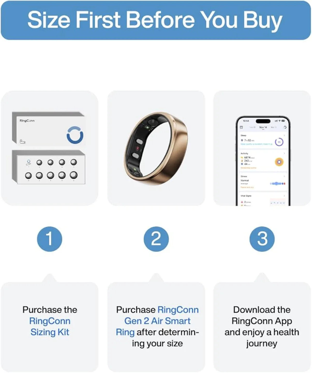 RingConn Gen 2 Air Smart Ring - Dune Gold, Size 6 image indicator(9)