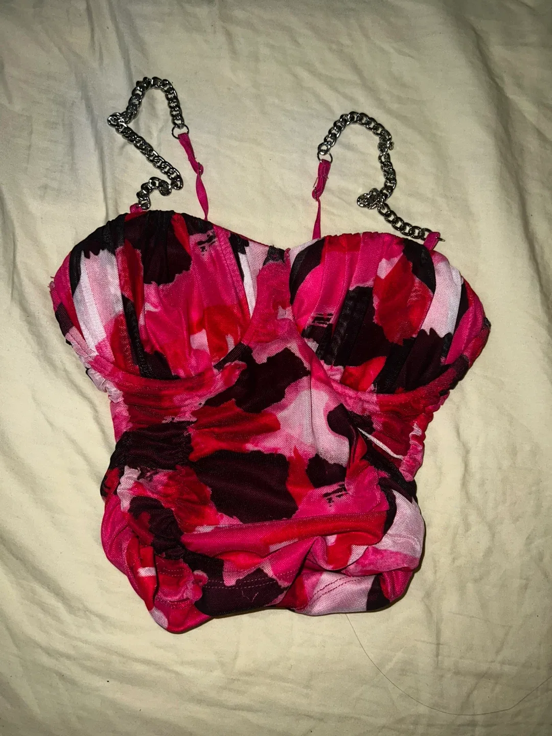 Floral & Black Corset Top