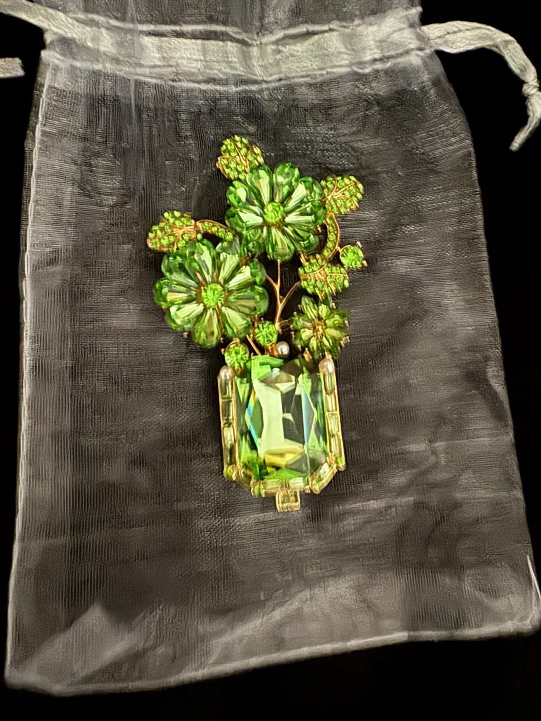 Green Floral Brooch Pin