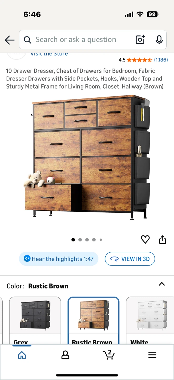Rustic Brown  10 Drawer Fabric Dresser