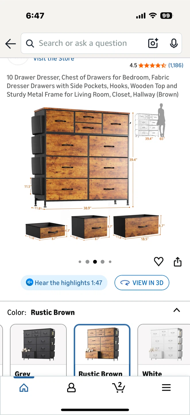 Rustic Brown  10 Drawer Fabric Dresser - photo 2
