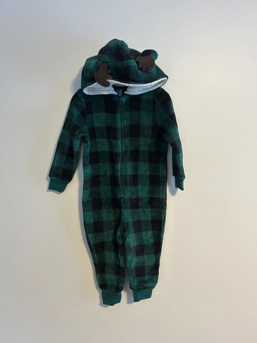 George 2T Moose Plaid fleece romper