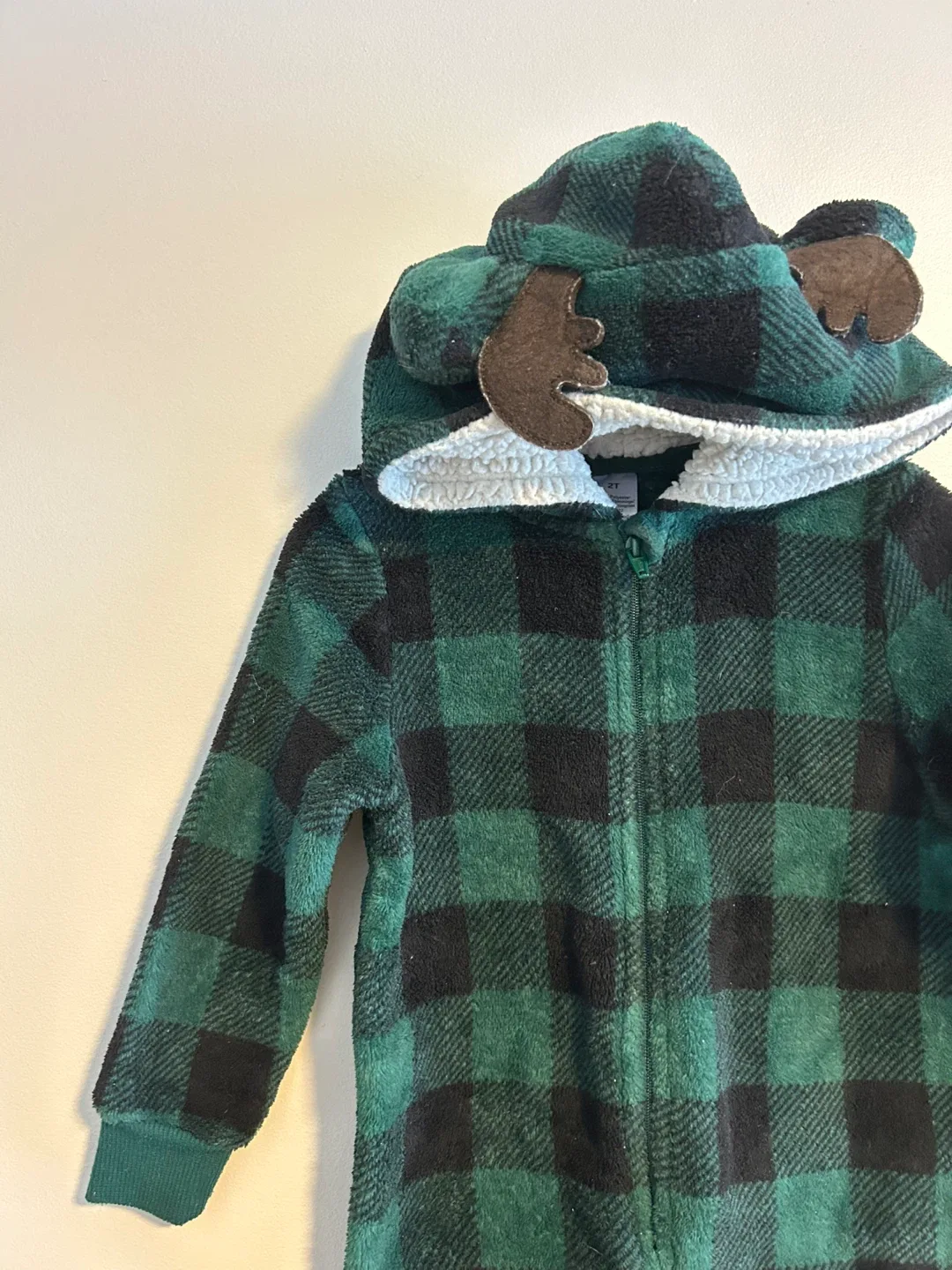 George 2T Moose Plaid fleece romper image indicator(2)